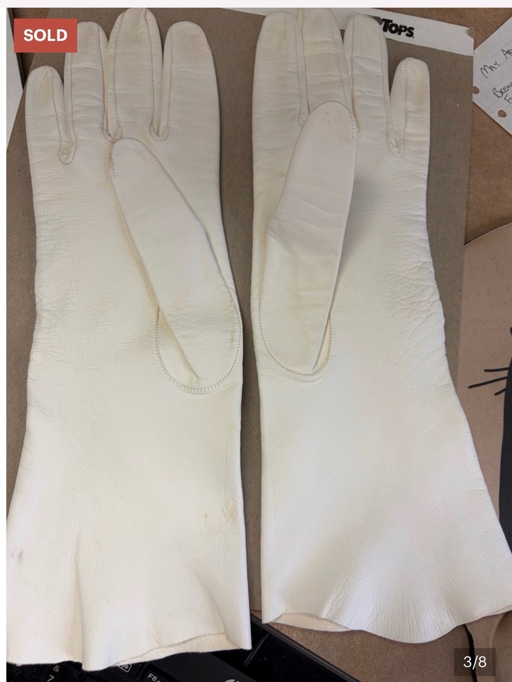 Vintage Italian Kid White Leather Embroidered Gloves - Picture 8 of 13